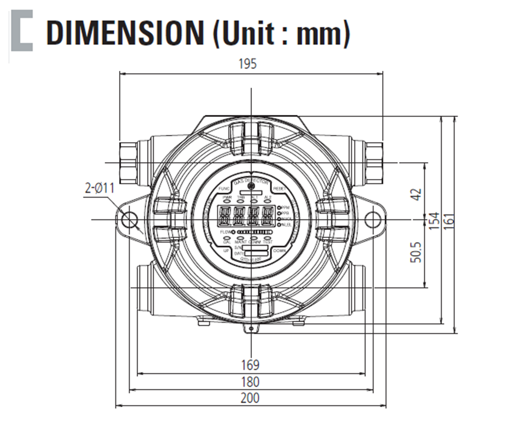 방폭형 흡입식 VOC 가스감지기 Dimension